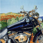 SOLD! "Sedona Softail." Approx 21x24. Gouache. $800.  SOLD!