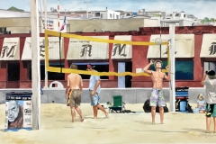 "Wednesday at the Pier, Hermosa Beach, CA." Gouache, approx 17"x26".
