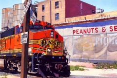 SOLD! \"Portales Train.\" Gouache. Collection of Jill Vance Bukowski.=, Hewitt, TX.