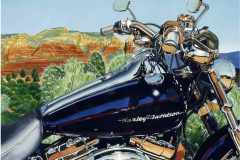 SOLD! \"Sedona Softail.\" Approx 21x24. Gouache. Collection of Laura Freeman, Houston, TX.