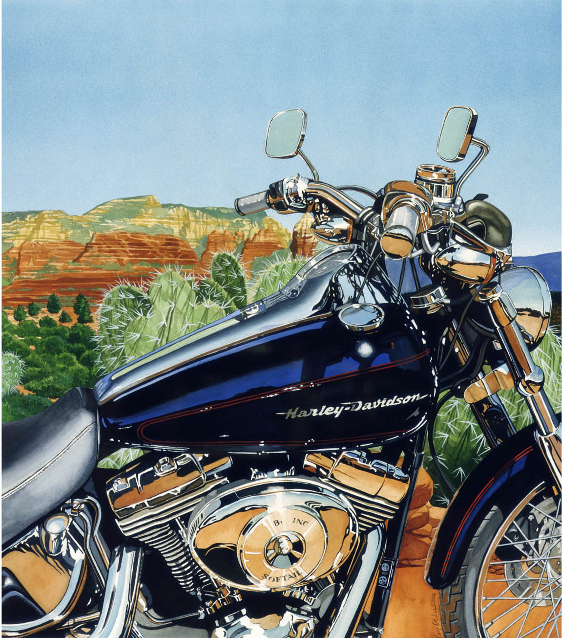 SOLD! "Sedona Softail." Approx 21x24. Gouache. Collection of Laura Freeman, Houston, TX.