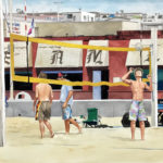 "Wednesday at the Pier, Hermosa Beach, CA." Gouache, approx 17"x26".