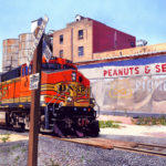 SOLD! "Portales Train." Gouache. Collection of Jill Vance Bukowski.=, Hewitt, TX.